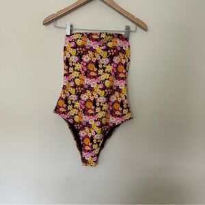 AERIE‎ Floral Bohemian Retro Size Medium High Cut One-Piece Strapless Swimsuit